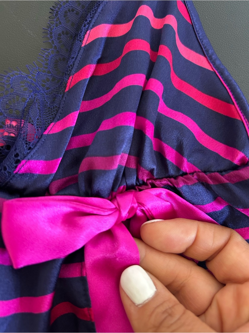 VICTORIA SECRET SEXY LITTLE THINGS Striped Satin Baby Doll Lingerie Set VIBRANT - Picture 12 of 13